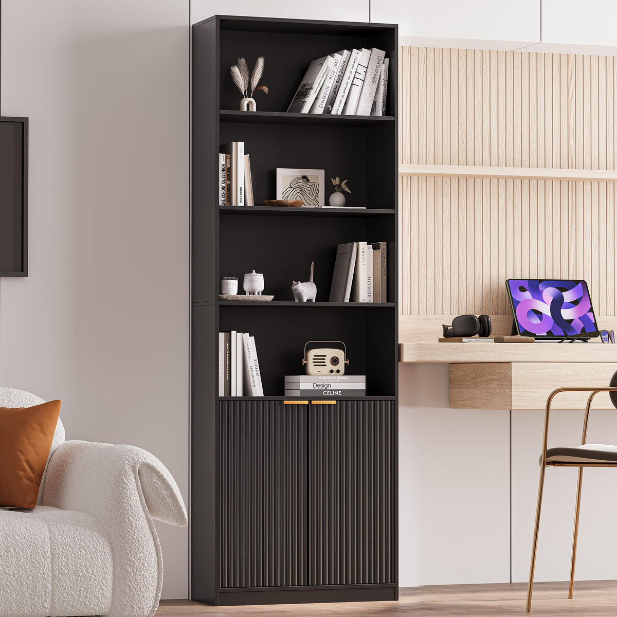 69" Tall 6 Shelf Bookcase with Doors R36542