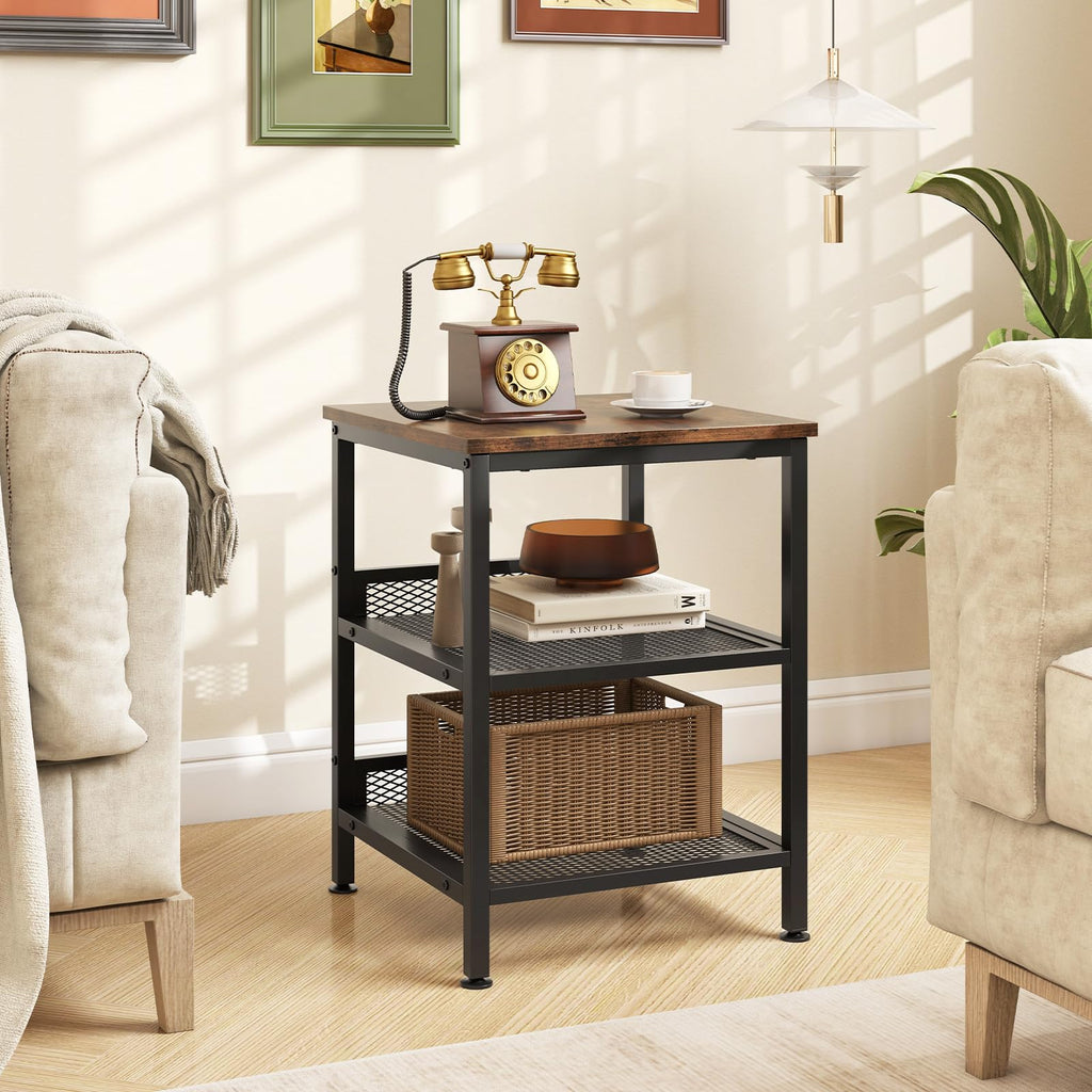 3-Tier End Table Set of 2 with Mesh Storage Shelves W116