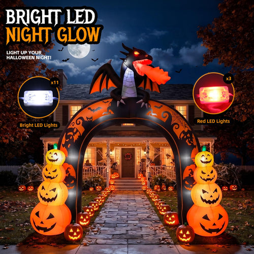 10 FT Tall Halloween Inflatables Dragon Pumpkin Archway Outdoor Decorations with Built-in LEDs Q6248