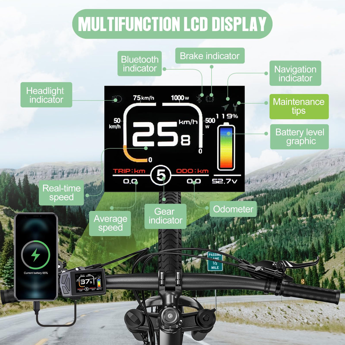 48V 1000W Ebike Conversion Kit with TFT Display and Battery W741670