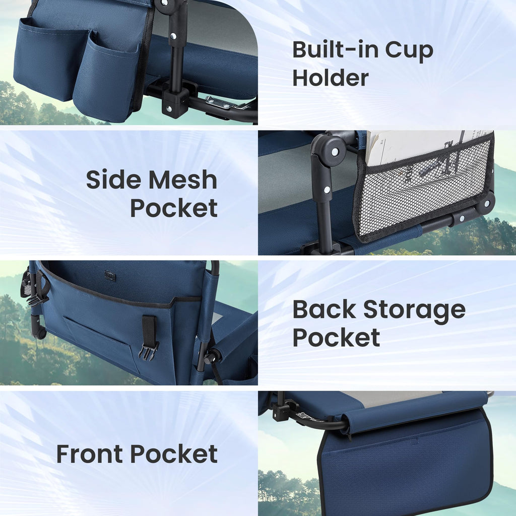 Portable Foldable Bleacher Chair with Cup Holders Blue F5421
