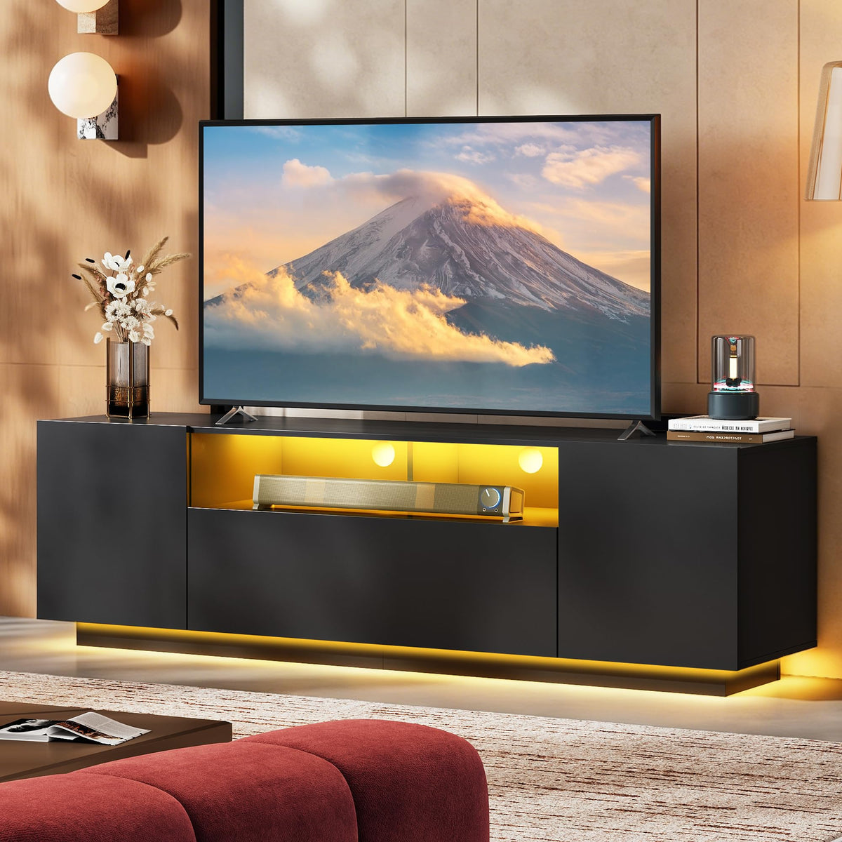 Black TV Stand with Storage Cabinets and Drawer X176526