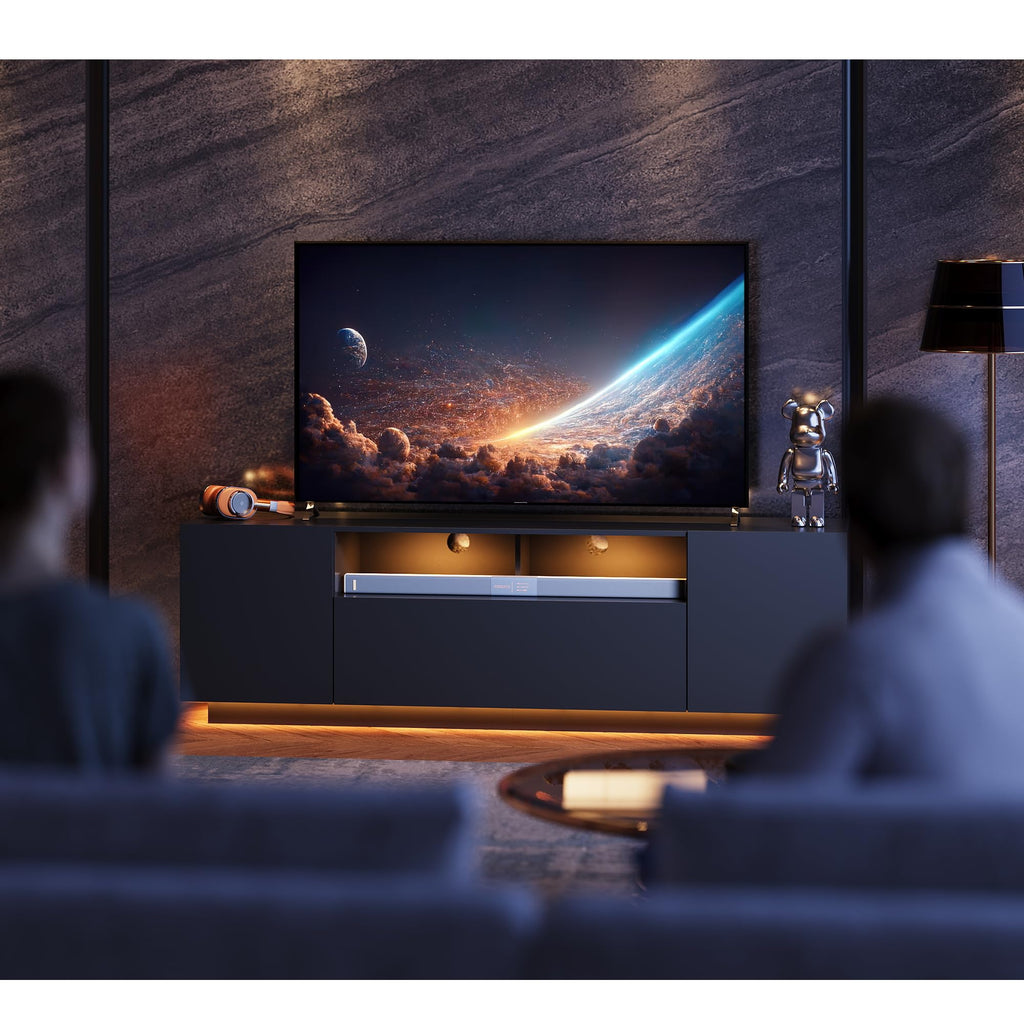 Black TV Stand with Storage Cabinets and Drawer X176526