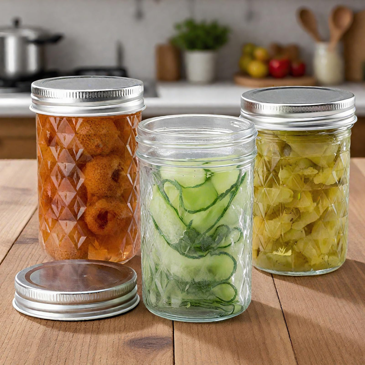 12oz Glass Mason Jars 6 Pack Airtight Lids T117