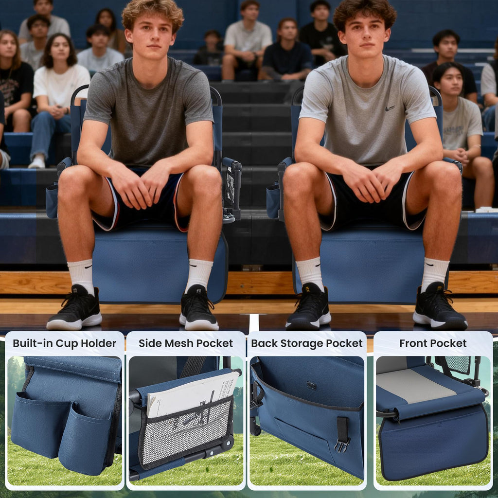 Portable Foldable Bleacher Chair with Cup Holders Blue F5421