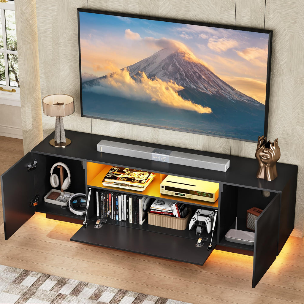 Black TV Stand with Storage Cabinets and Drawer X176526