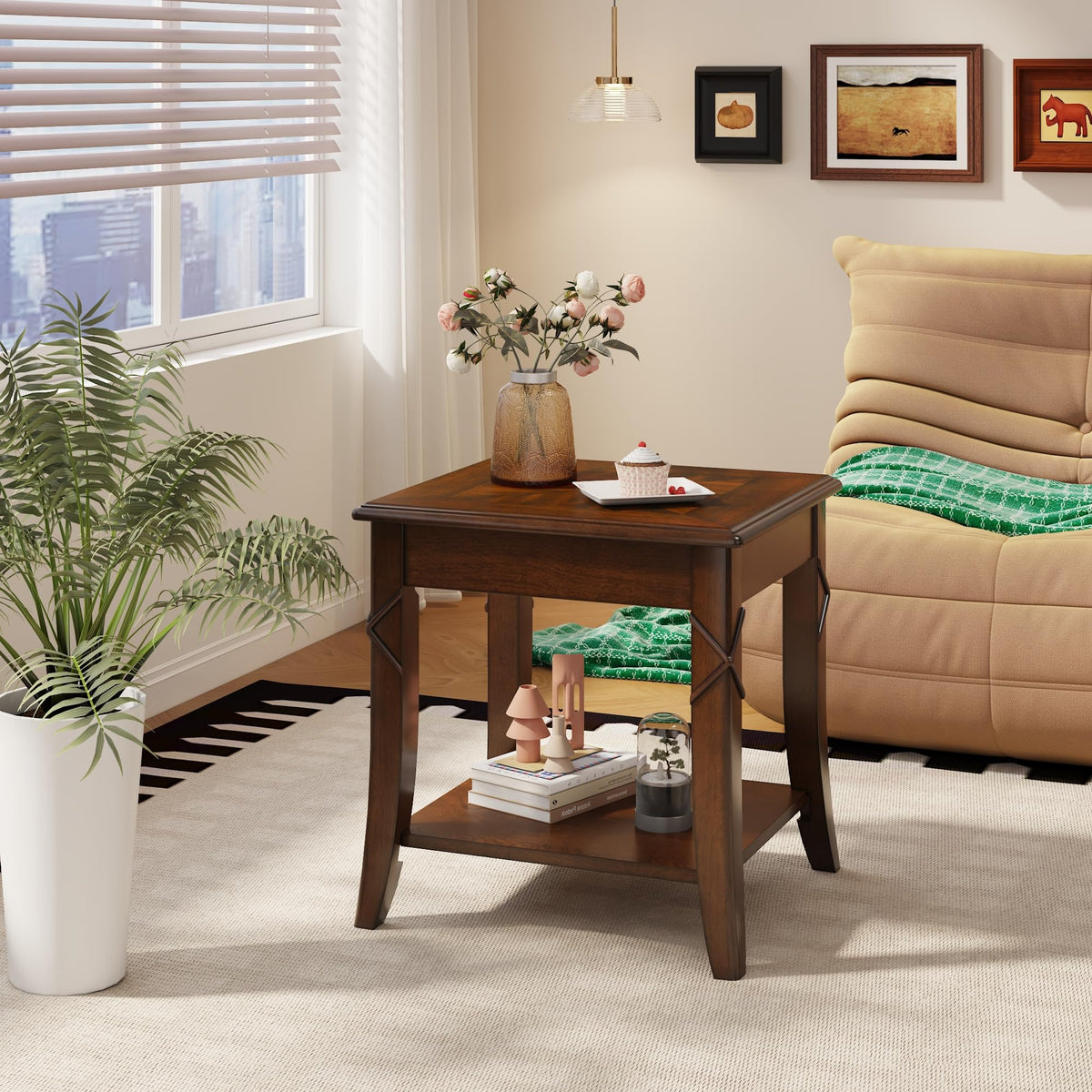 Solid Wood End Table with Storage Shelf O80346