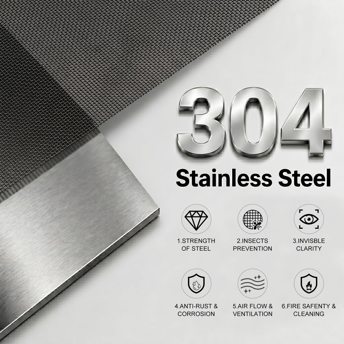 Black 304 Stainless Steel Window Screen Wire Mesh Roll U250868