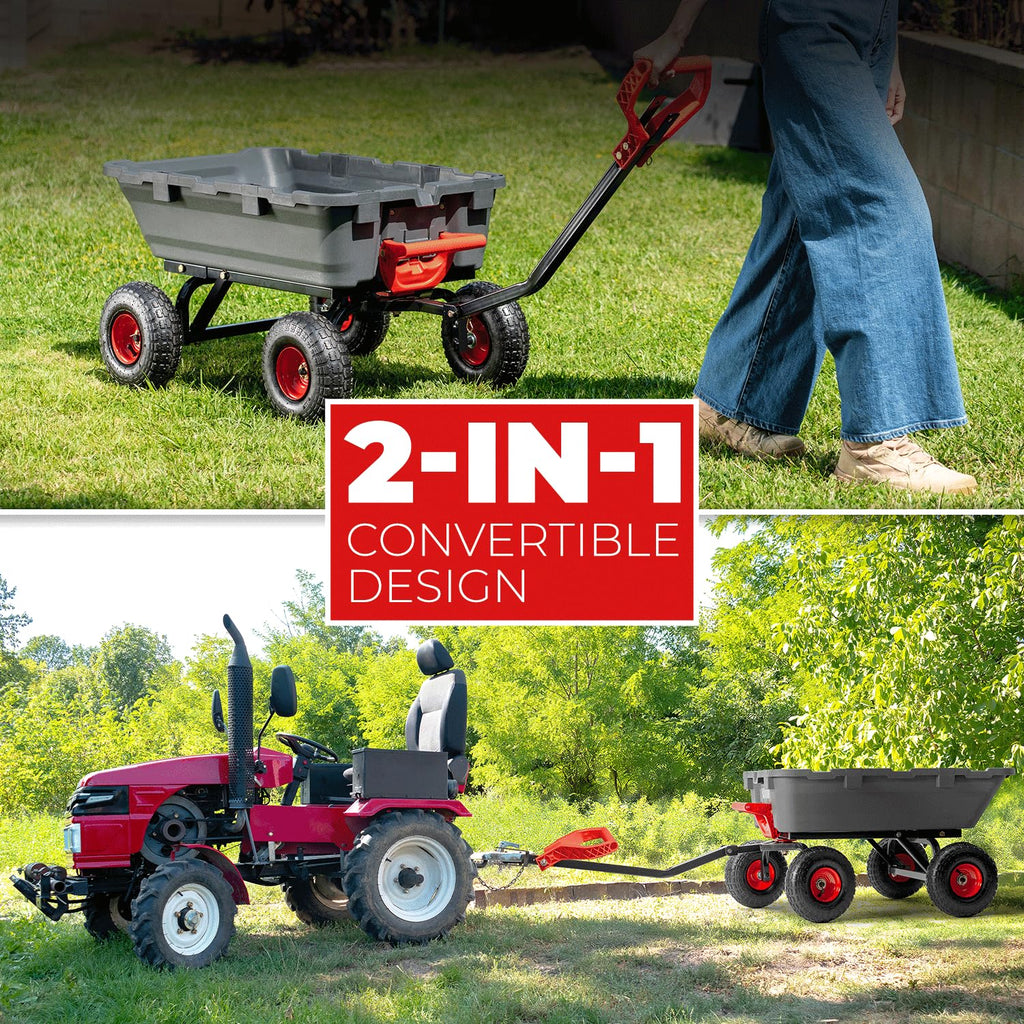 Heavy Duty 2-in-1 Convertible Handle Garden Dump Cart 800-Pound 10" Pneumatic Tires T26789