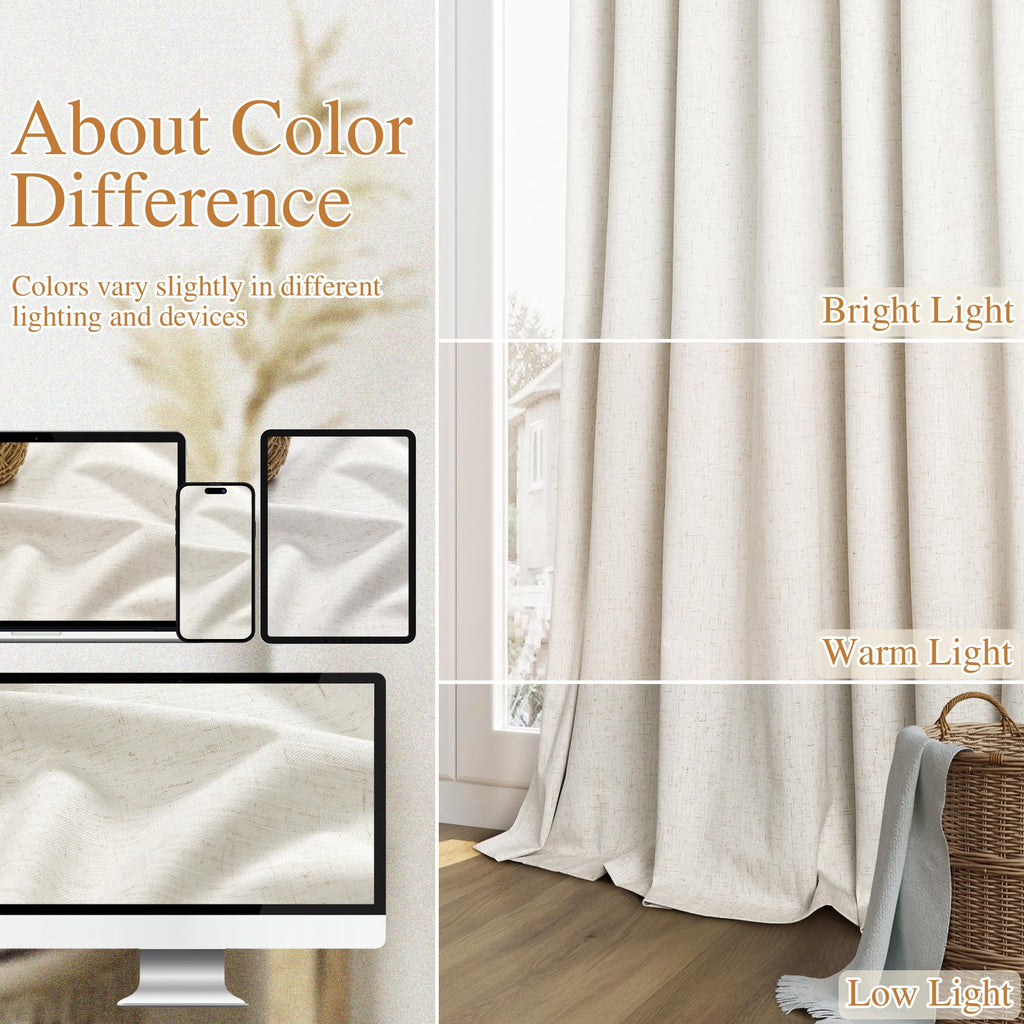 100% Blackout Linen Curtains 108 Inches 2 Panels S98785