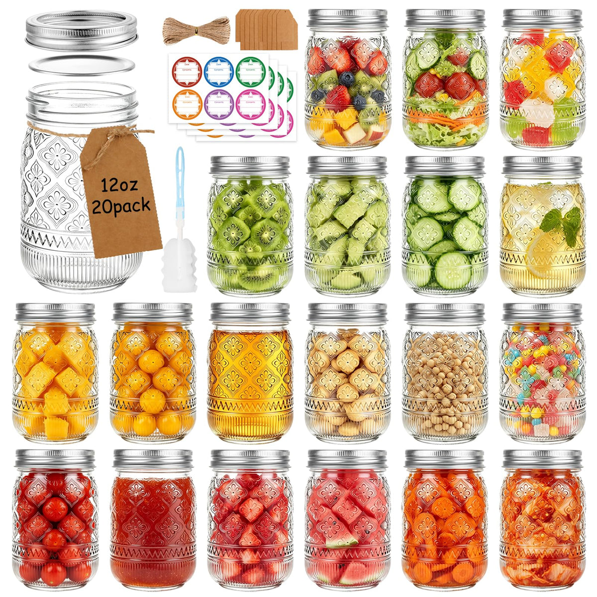 12 oz 20 Pack Mason Jars with Lids and Bands Z1650