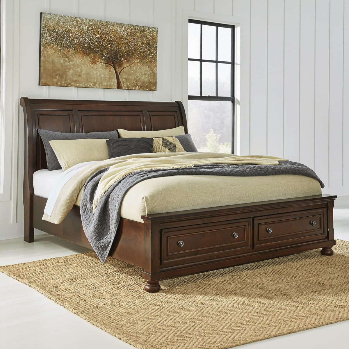 Cal King Sleigh Bed Frame with Storage D3330