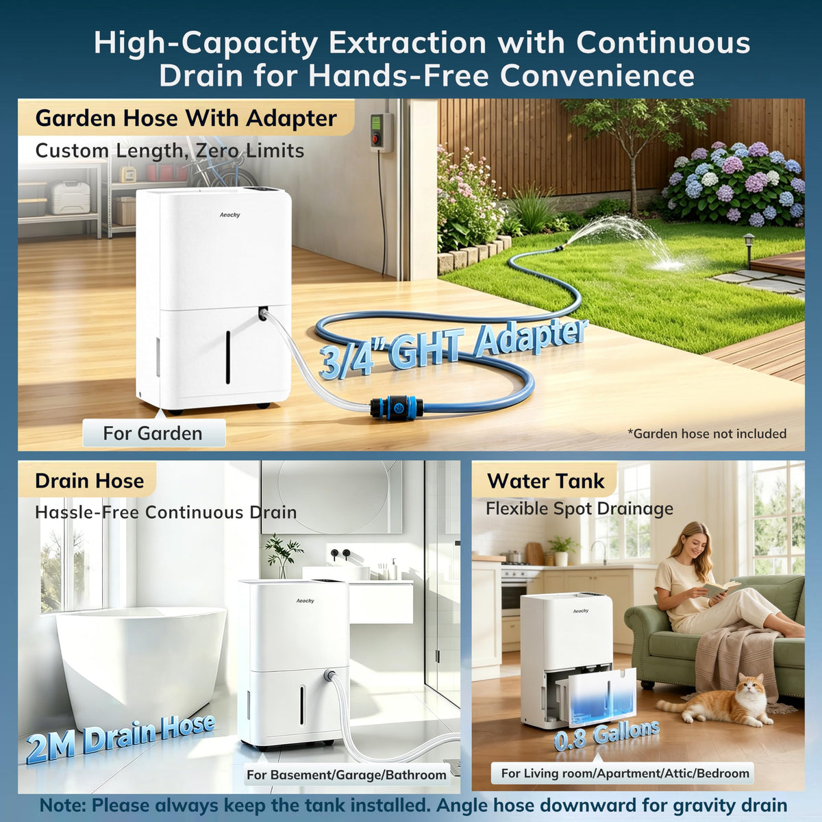 50 Pint/Day 3500Sq.Ft 40dB Dehumidifier with Drain Hose C5595