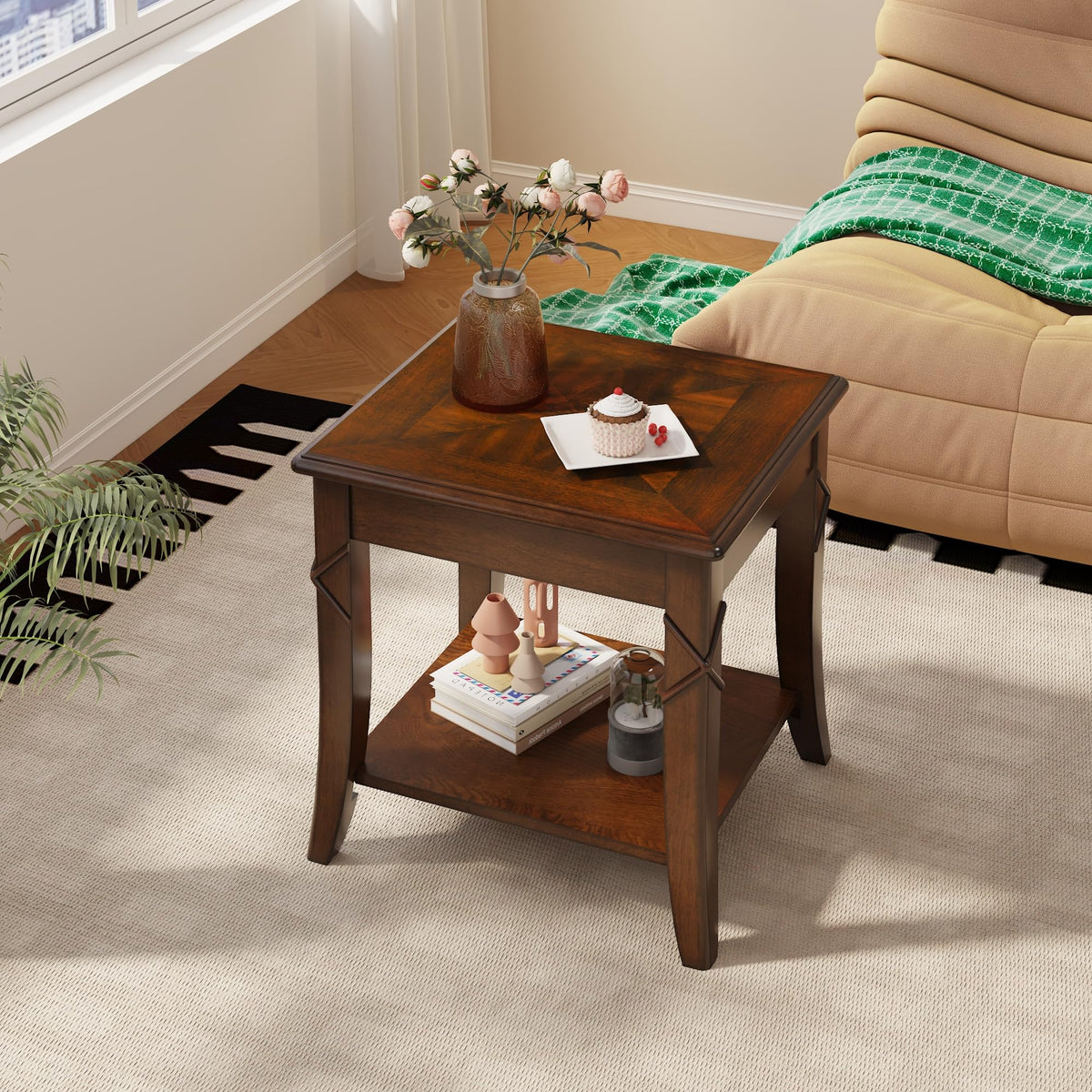 Solid Wood End Table with Storage Shelf O80346