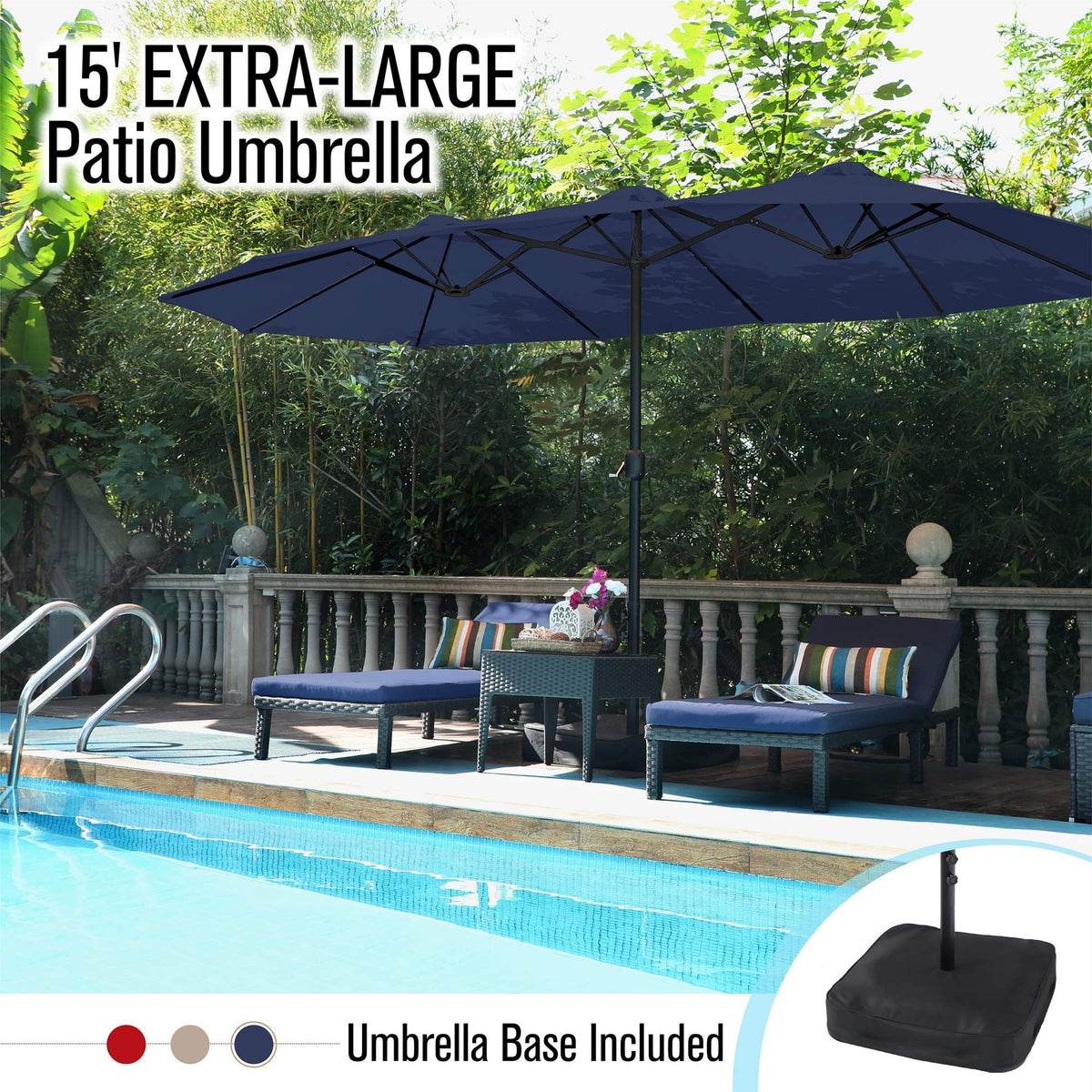 15FT Double-Sided Patio Umbrella with Base P6623