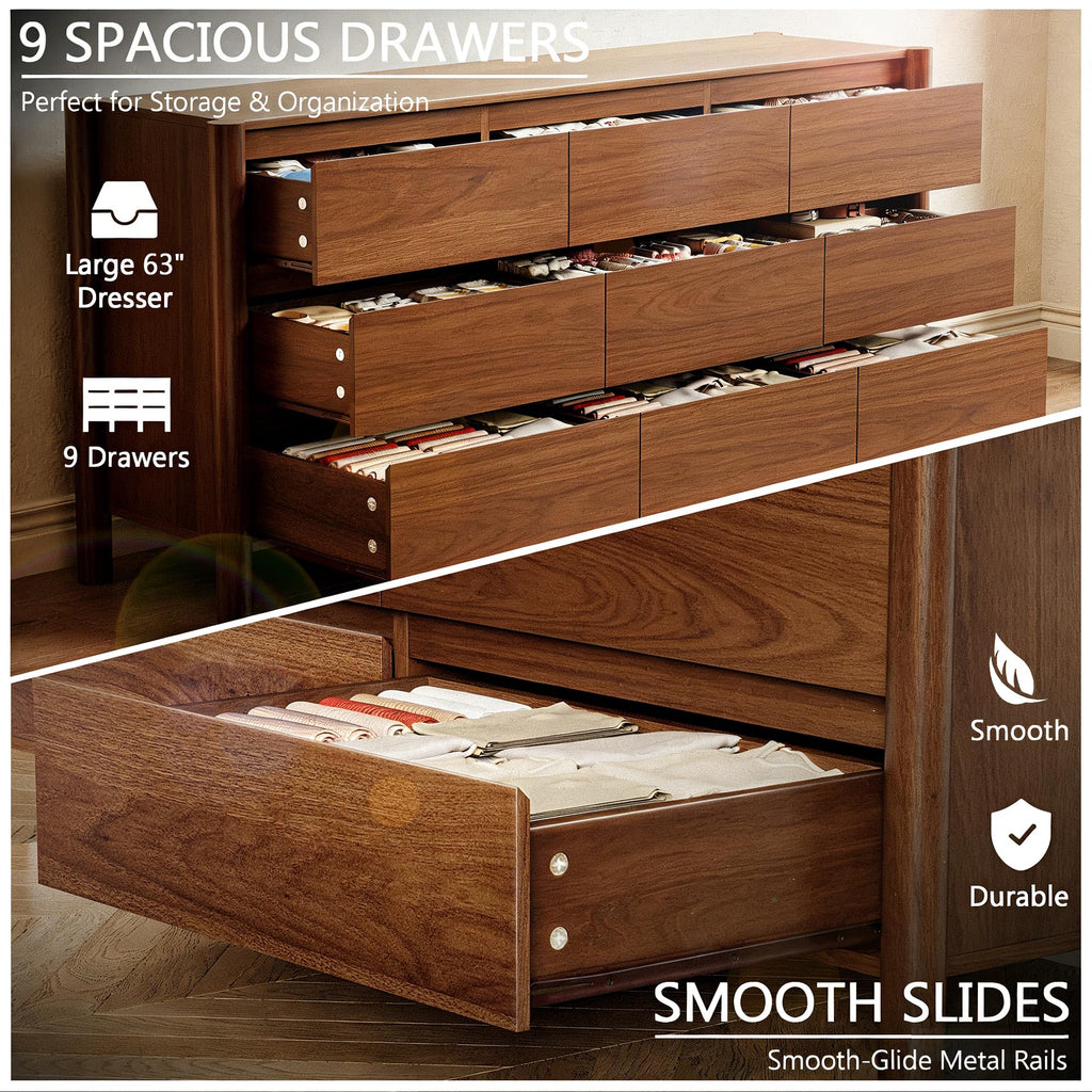 Walnut 9 Drawer Dresser N90872