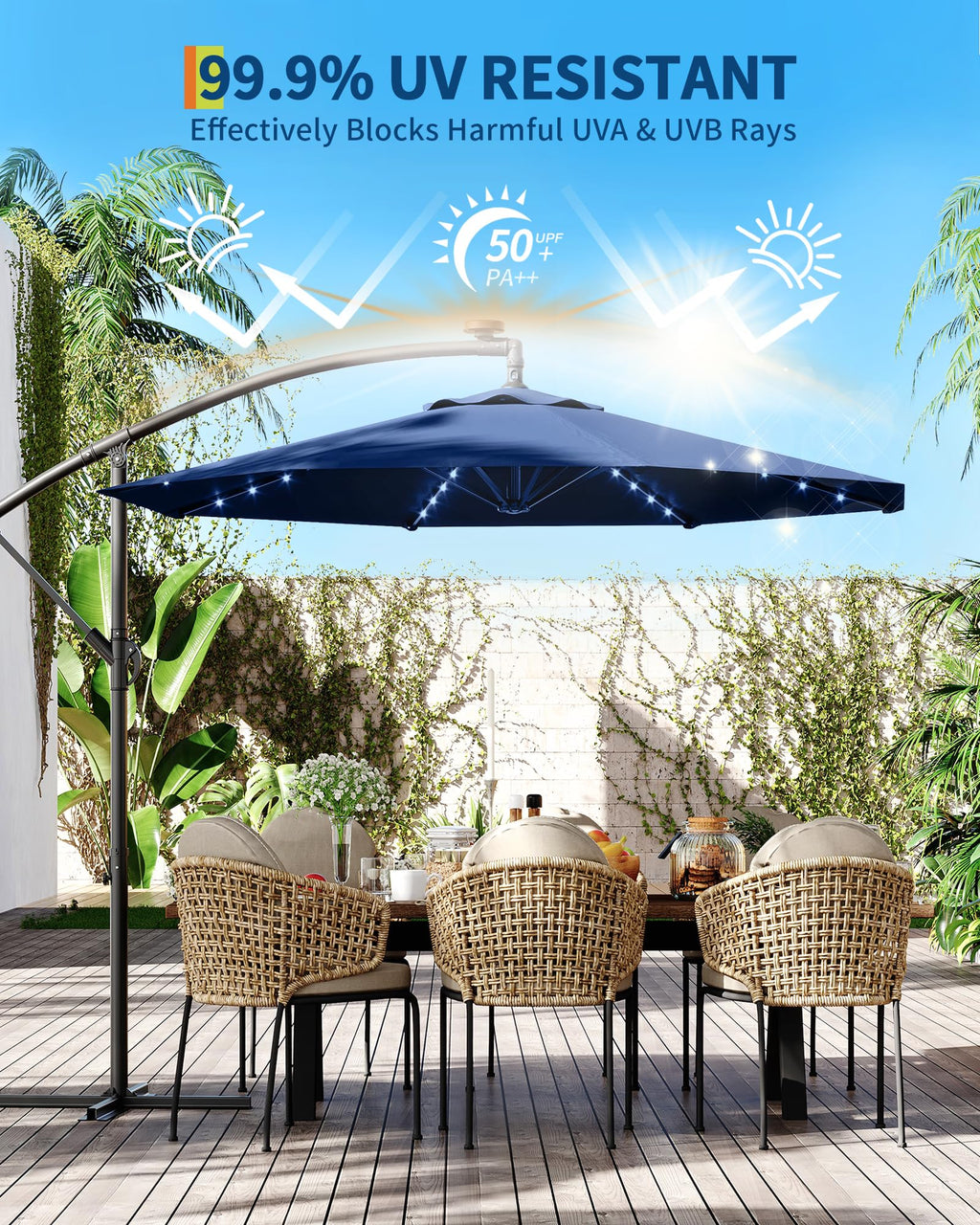 10FT Solar LED Cantilever Patio Umbrella T20924