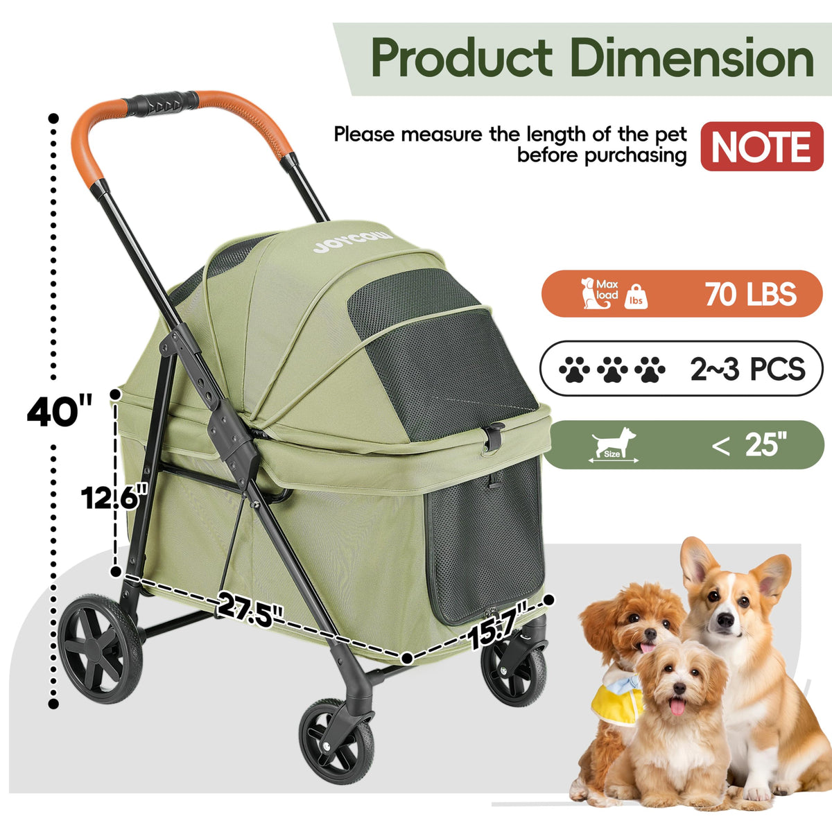 Foldable Pet Stroller Green R9275
