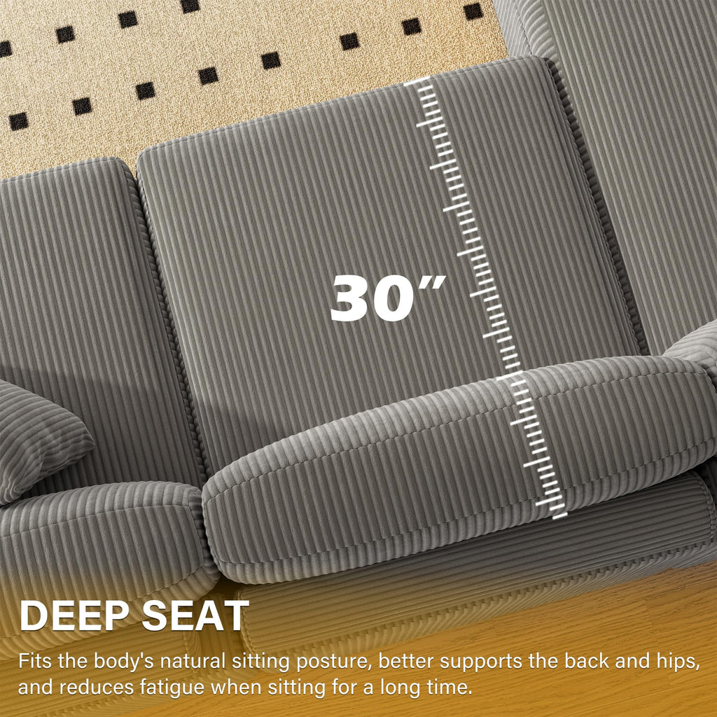 118" Light Gray Corduroy Modular Sectional Sofa with L-Shape Chaise W236941