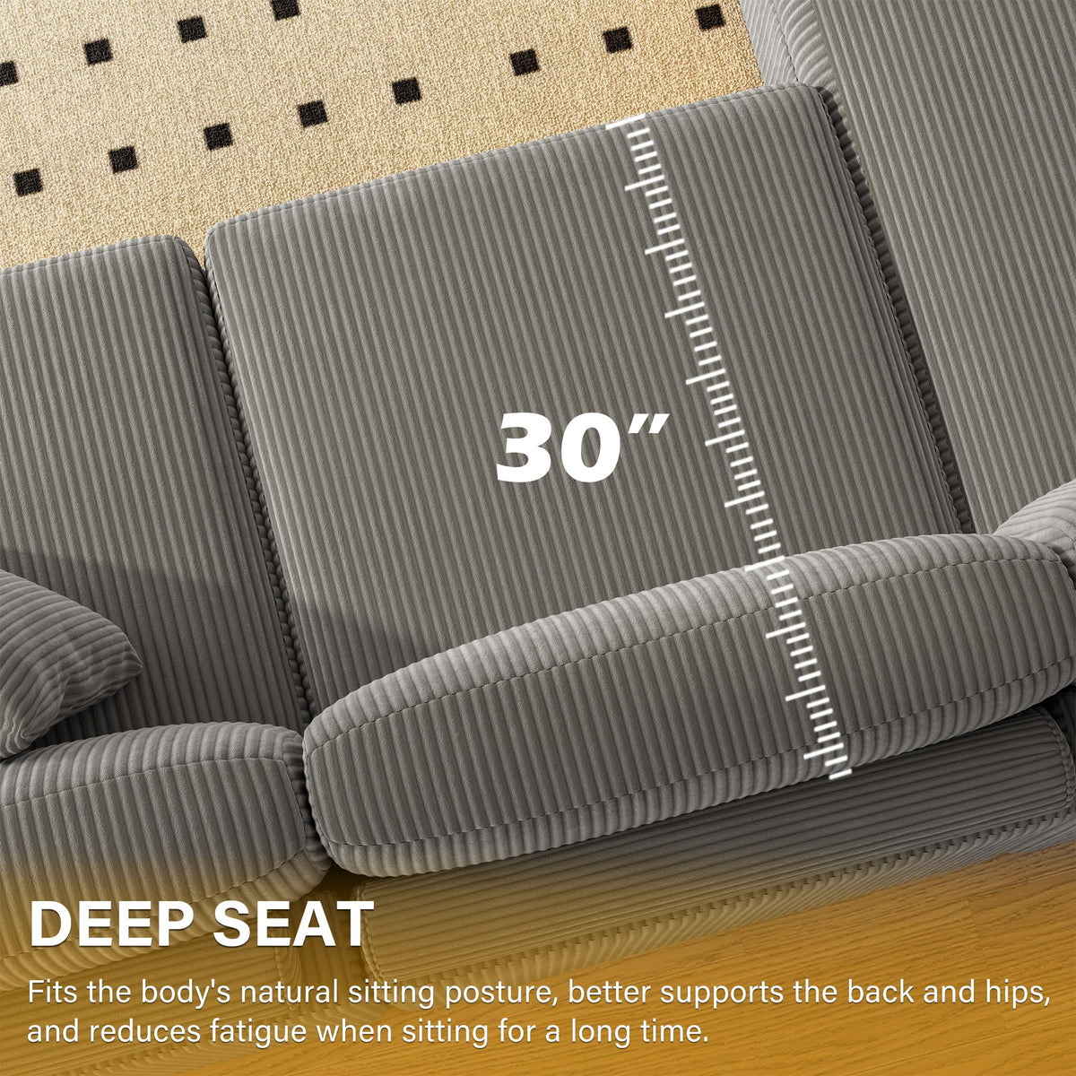 118" Light Gray Corduroy Modular Sectional Sofa with L-Shape Chaise W236941