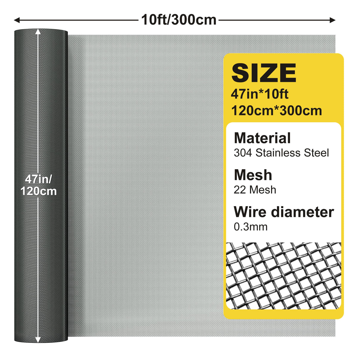 Black 304 Stainless Steel Window Screen Wire Mesh Roll U250868